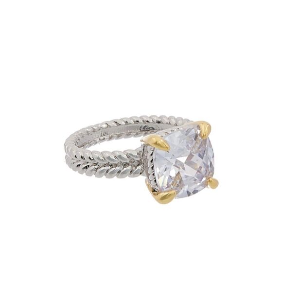 Juvell 18 Kt Two-Tone Plated White Topaz Twisted cab - Picture 1 of 7